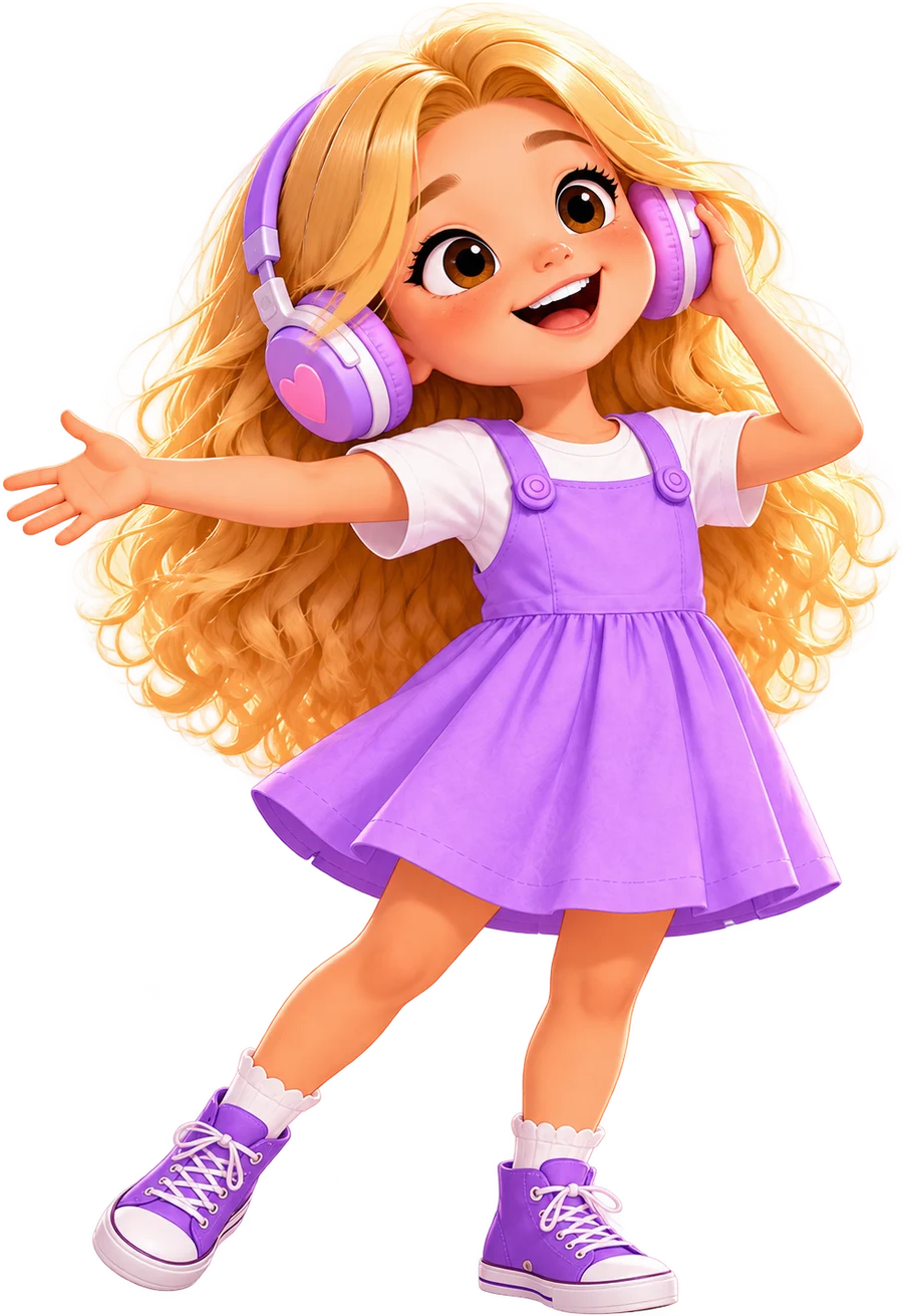 Lila baila con auriculares lilas